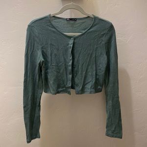 Zara Cropped Cardigan in Turquoise Green